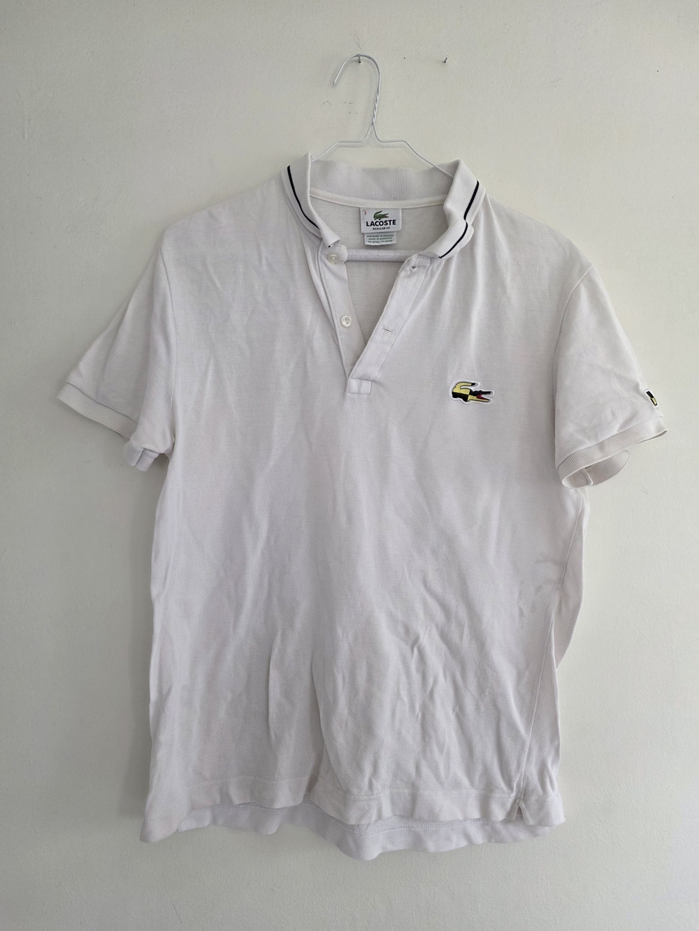 Lacoste Sport White Polo Shirt Size 3 Small Regular Fit Big Croc Logo